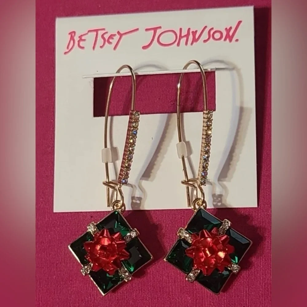 BETSEY JOHNSON SET Christmas Holiday Bows Necklace & Matching Earrings NEW NWT